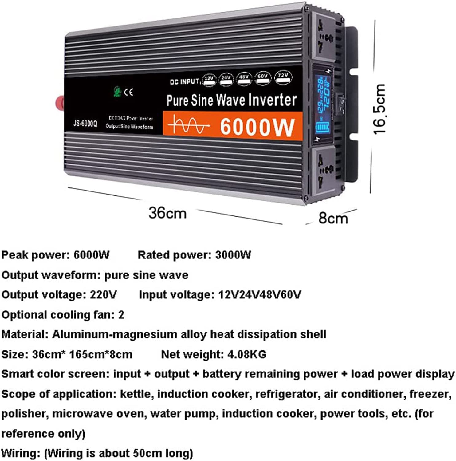 12 V / 24 V / 48 V / 60 V DC na 230 V AC falownik falowy 12 V / 24 V / 4000 W / 6000 W do samochodów kempingowych