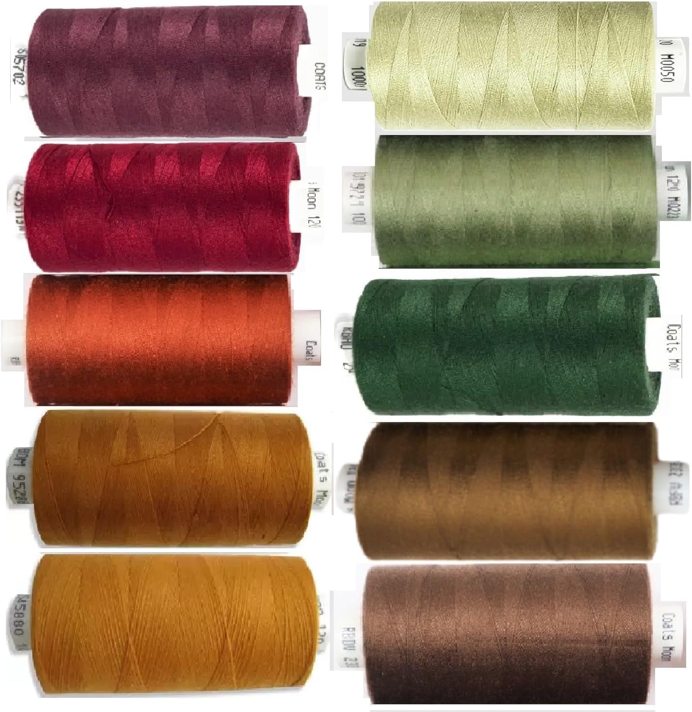 Moon Assorted Sewing Thread Box of 10 reels Coats Moon Polyester All Purpose Threads for Sewing Overlocker Quilting Stitching Threads Set 1000 Yards Each spools (Coats Moon Autumn Sewing Thread)