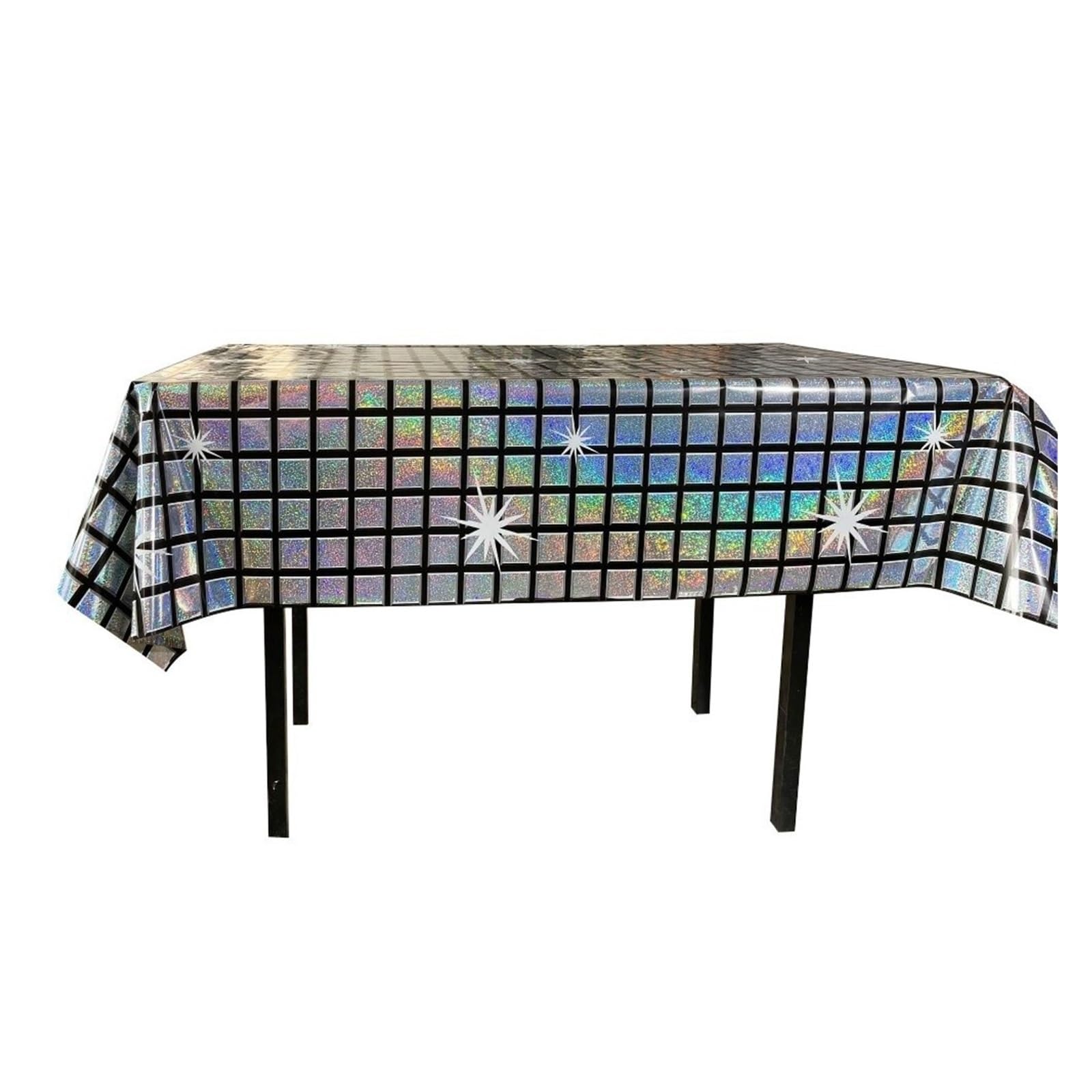 Disco Table Runner Party Decoration Vintage Disco Iridescent Shiny Laser Tablecloth 70s 80s Rectangle Table Cover(1-2.7M)