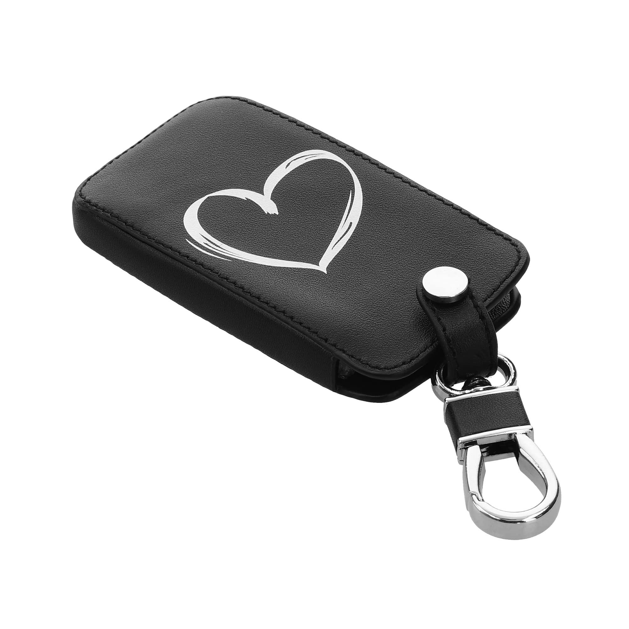 kwmobile Car Key Accessory Compatible with Renault Smart Key 4-Button (Keyless Go Only) – Protective Case in Imitation Leather – Painted Heart White/Black - 5