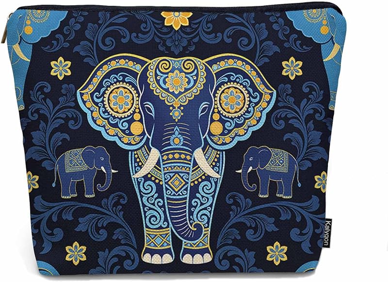 Necessaire de maquiagem Kalygon com estampa de elefante, fechamento por zíper