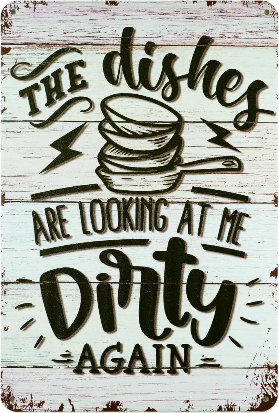 SMAZDFXX Funny Kitchen Quote The Dishes are Looking at Me Dirty Again Metal Tin Sign Wall Decor, Rustic Kitchen Signs with Sayings for Home Kitchen Cafes Bar Club Decor 8"x12"