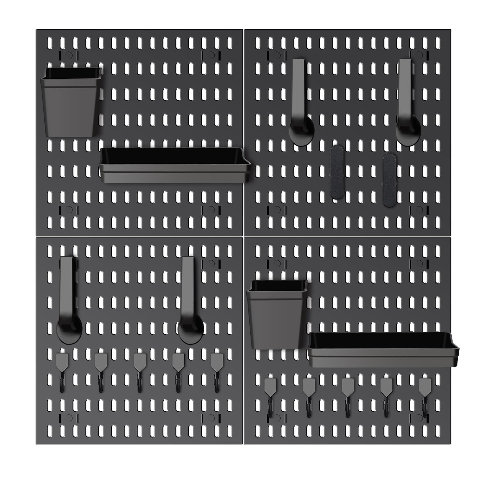 Set combinado de organizador de pared con panel enchufable y 4 losetas de 30 x 30 cm + 20 piezas de accesorios para almacenamiento, organización y decoración, combinación libre y fácil