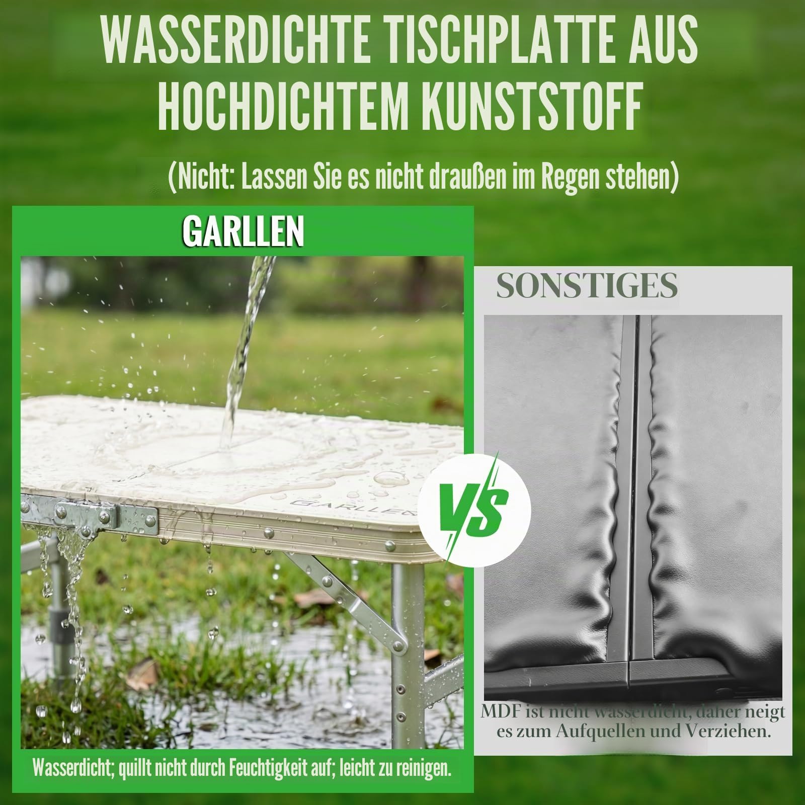 GARLLEN Campingtisch klappbar Klapptisch, 58x40cm & 3 Höhenverstellbar(26/48/70cm) ABS Wasserdichter Beistelltisch, Tragbar und leicht Grilltisch Picknicktisch Gartentisch für Camping, Angeln, Balkon
