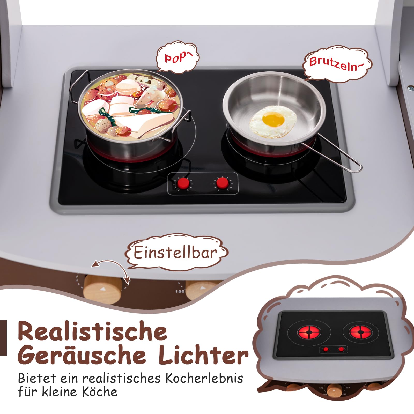 GOPLUS Eck Spielküche aus Holz, Rollenspielküche für Kinder mit Eismaschine, Mikrowelle, Herd, Ofen, Spüle, Waschmaschine, Kinderküche mit Lichtern und Geräuschen für Kinder ab 3 Jahren