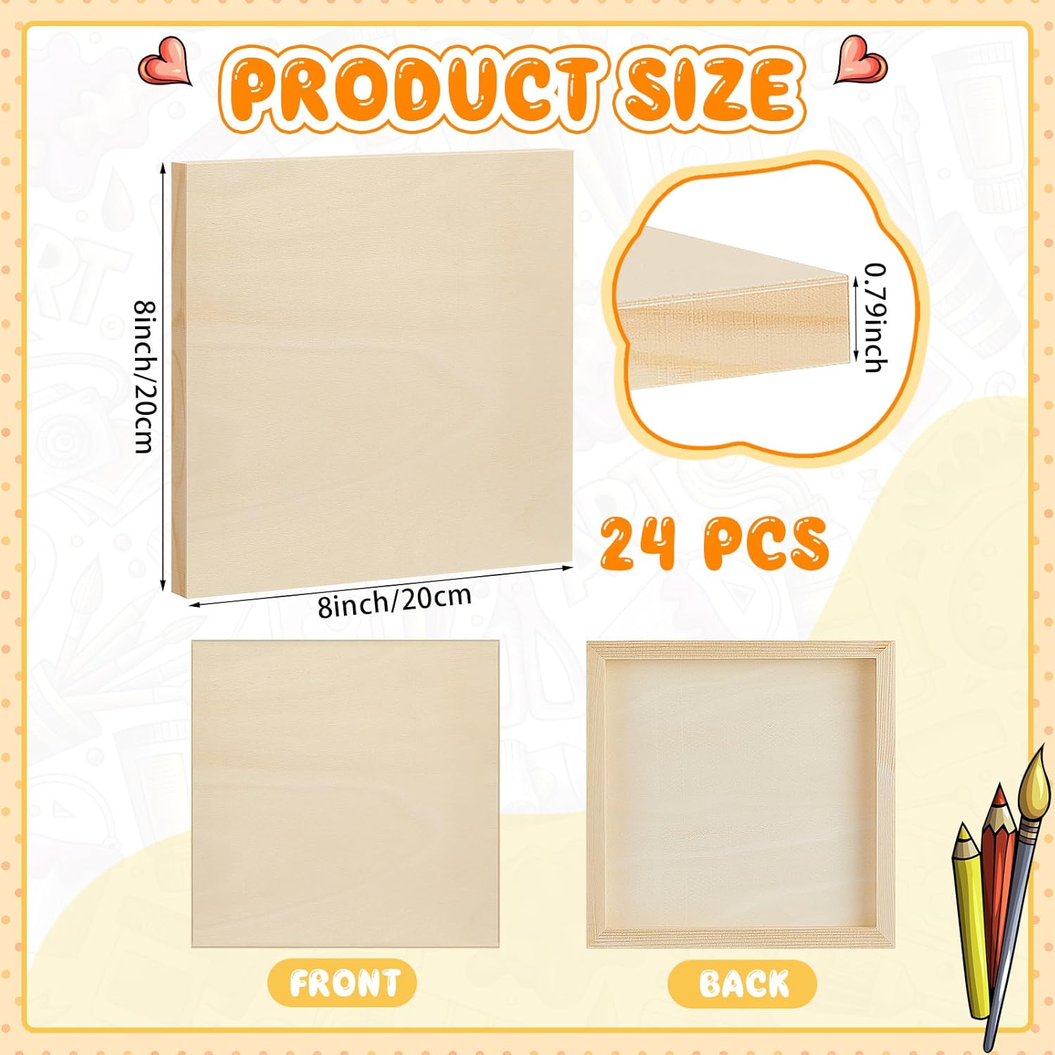 Barydat 24 Pcs Wood Panels for Painting 8'' x 8'' Unfinished Wood Canvas Board Artist Wall 0.79'' Deep Wooden Cradled Canvas Panels for Painting Pouring Arts Use with Oils, Acrylics