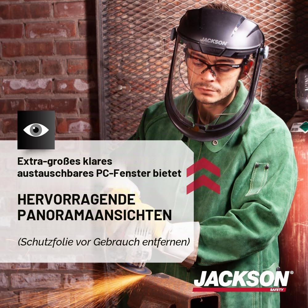 JACKSON SAFETY 14200 Maxview Premium Full Face Shield / Face Guard Clear Tönung, Visier Gesichtsschutz und Ratsche Kopfbedeckung