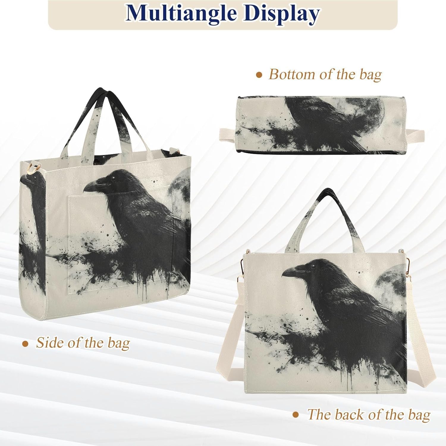 Corduroy Crossbody Tote Bag Gothic Raven Moon for Women - Large Fashion Shoulder Bag for Daily Travel Shopping S