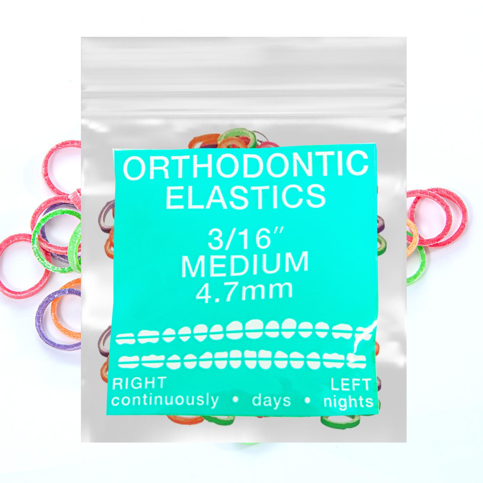 Neon Latex 100 counts Intraoral Elastic Bands Orthodontic Elastics Dental Rubber Bands Made in US Medium 3/16'', Neon Latex
