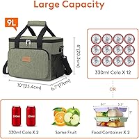 Vista 165 de Lifewit Bolsa de Almuerzo Mediana Aislada Caja de Almuerzo Hielera Suave Bolsa Refrigerante para Adultos Hombres Mujeres, Gris 12 Latas (9L)
