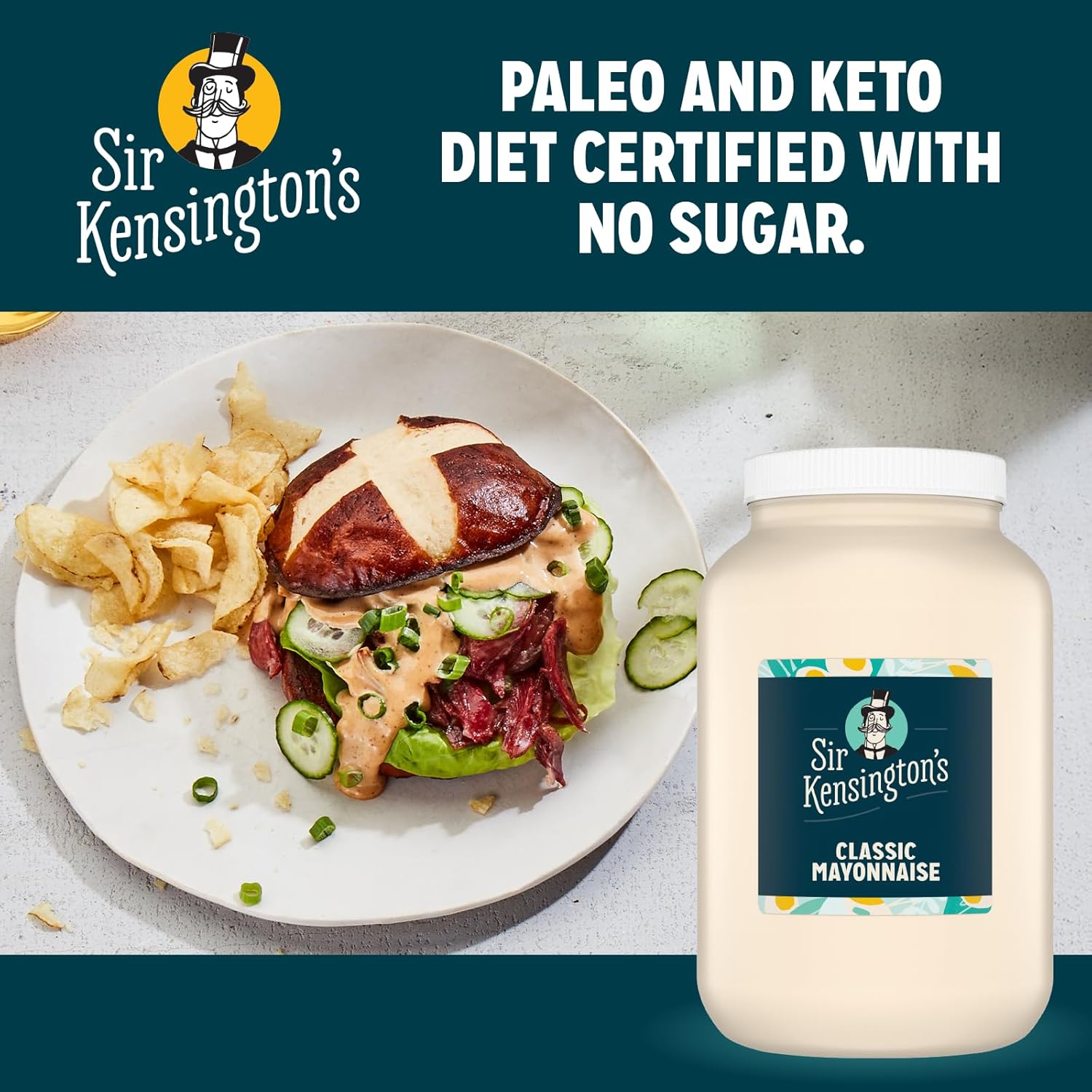 Sir Kensington's Classic Mayonnaise, Sunflower Oil, Non-GMO, No Artificial Colors, No Artificial Flavors, Gluten Free, Kosher, Keto Friendly, Paleo Friendly, 1gallon, Pack of 4