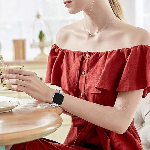 Vista 26 de Correa de metal delgada compatible con Fitbit Versa 4/Fitbit Sense 2 Band Cute Women (dorado)