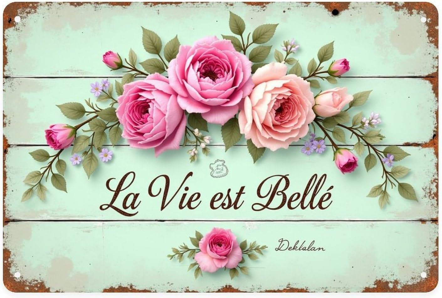 La Vie Est Belle Floral Tin Sign Vintage Life Is Beautiful Flower Metal Sign Print Aesthetic for Garden Yard Bar Porch Home Bedroom Kitchen Wall Decor Gift 8 X 12 in