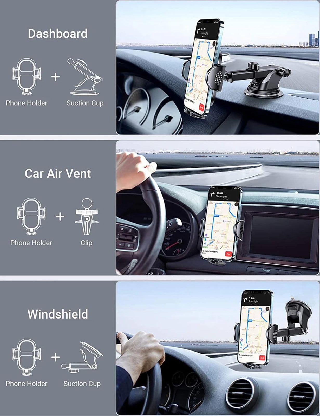 Uchwyt samochodowy na telefon Sucker Stojak samochodowy do montażu telefonu Obsługa komórek GPS, pasuje do Xiaomi Huawei iPhone