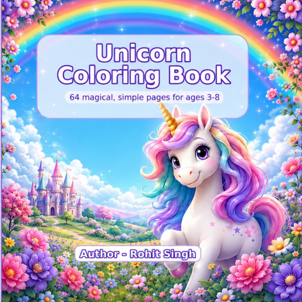 Unicorn Coloring Book: 64 magical, simple, happy pages for ages 3-8