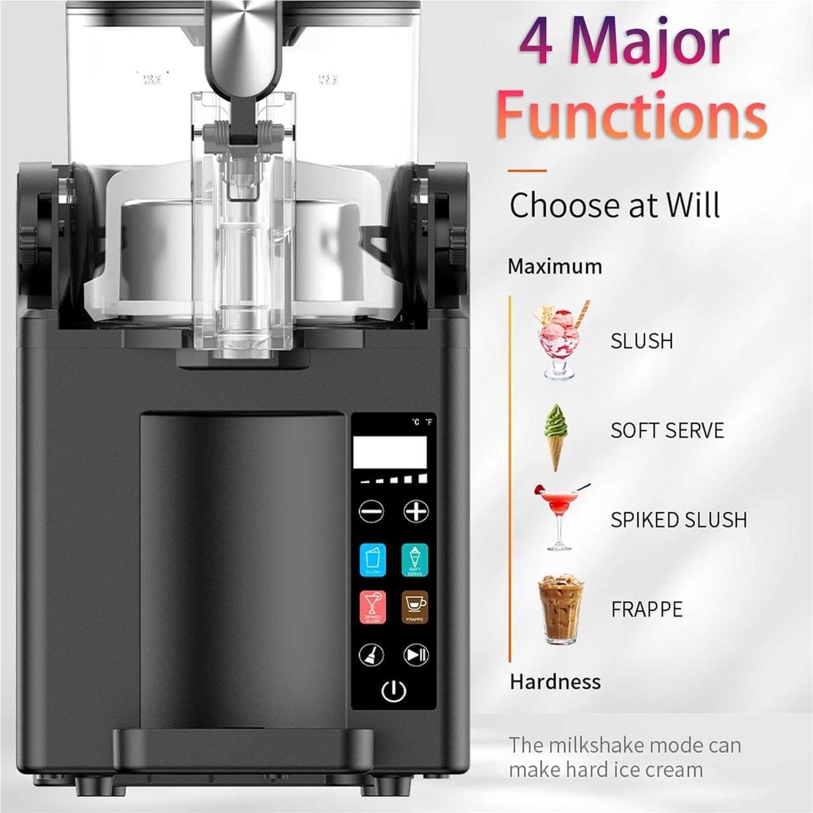 Máquina de granizados, máquina de granizados comercial, máquina for hacer bebidas congeladas de 1,8 l con autolimpieza y 5 ajustes preestablecidos de pantalla táctil y temporizador
