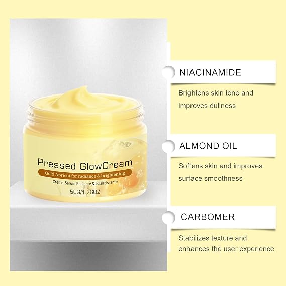 Pressed Glow Gold Apricot Kernel Face Cream - Daily Moisturiser for Dry Skin, Nourishing Cream for Women to Refresh and Soften Skin, Lightweight Texture for a Natural Glow (1Pack)
