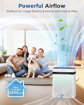 KOIOS HEPA Air Purifier for Home Pets Large Room Up to 2400 Sq Ft, K03 | Washable Pre-Filter, 22dB Sleep Mode, AQI Auto Mode, Child Lock, Timer, Night Light for Bedroom, Wildfire, Office, Dorm