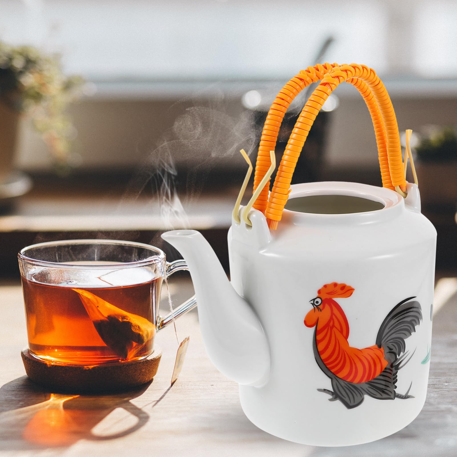 Tetera de Cerámica Retro con Asa, Color Claro para Hogar | Diseño Creativo y Único, Cómoda de Sujetar, Adecuada la Hora del Té de Tarde