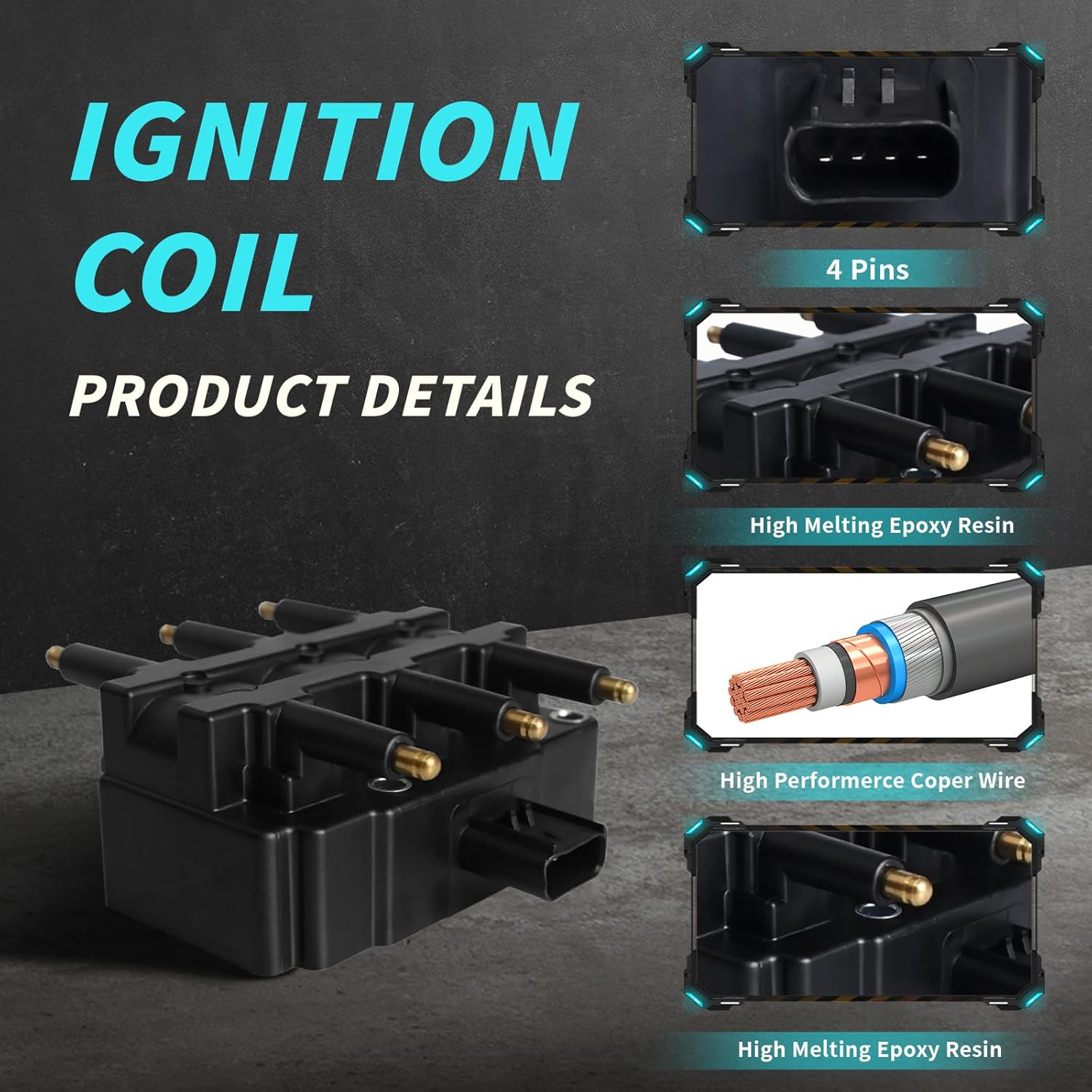 Set of 1 Ignition Coils Pack UF412 C1719, UF-412 UF-190 UF-305 UF-402 56032520 with 6 Iridium Spark Plugs and Spark plug Wire Set Compatible with 2007 2008 2009 2010 2011 Jeep Wrangler V6 3.8L