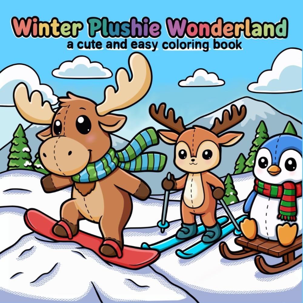 Winter Plushie Wonderland: a cute and easy coloring book
