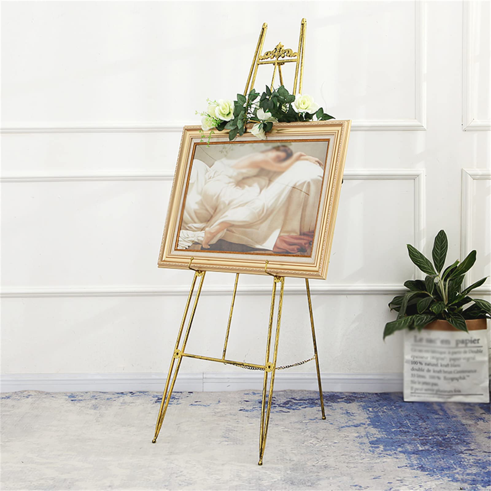 Caballete de estudio de 1,2/1,5 m, caballete de metal plegable ajustable con marco en A, caballete de exhibición para imágenes/pósteres/carteles de boda, dorado (tamaño: 150 cm, color: dorado) (oro