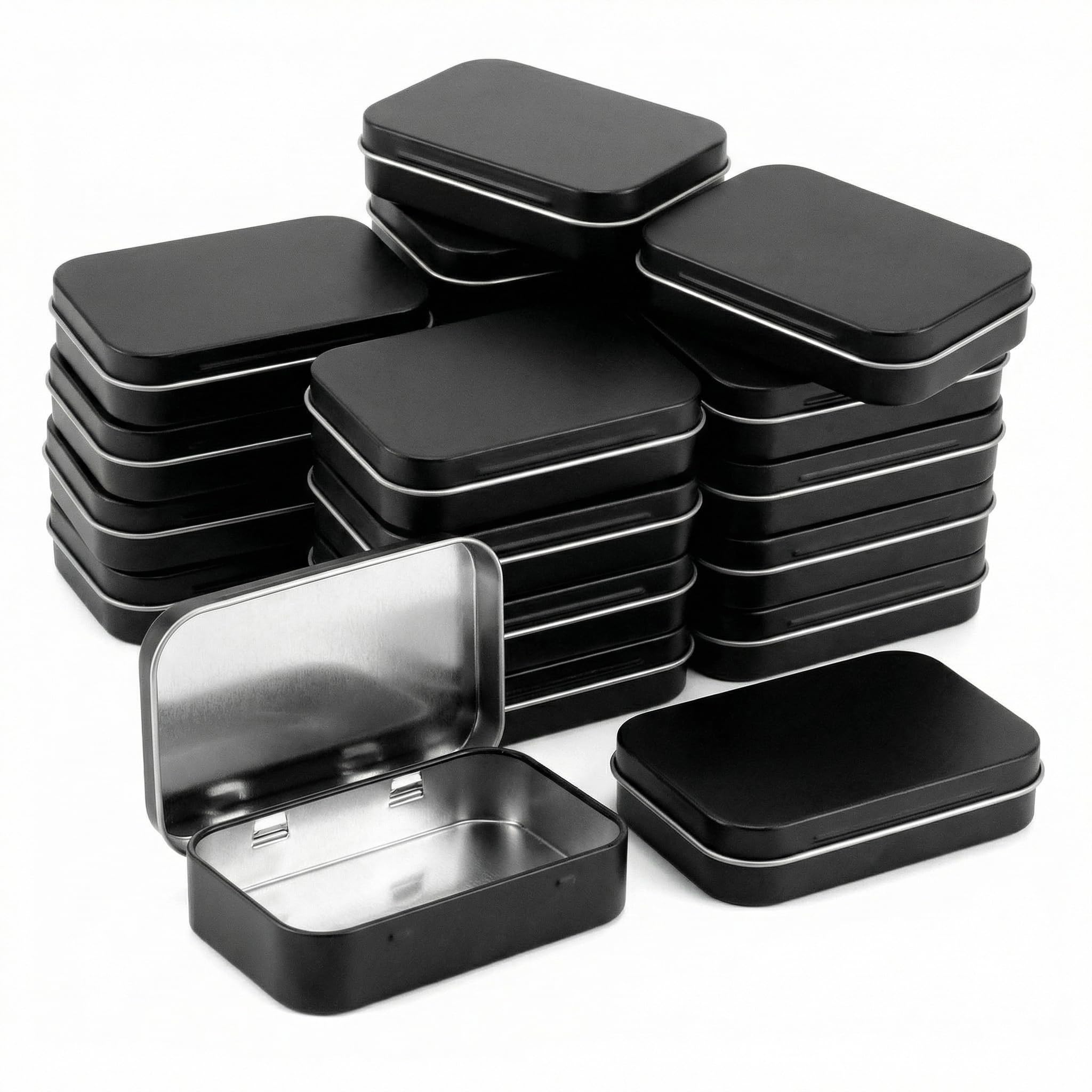 QWORK® 20 Pieces Rectangular Metal Hinged Tins, Empty Tin Storage Containers,95 x 60 x 20 mm, Black