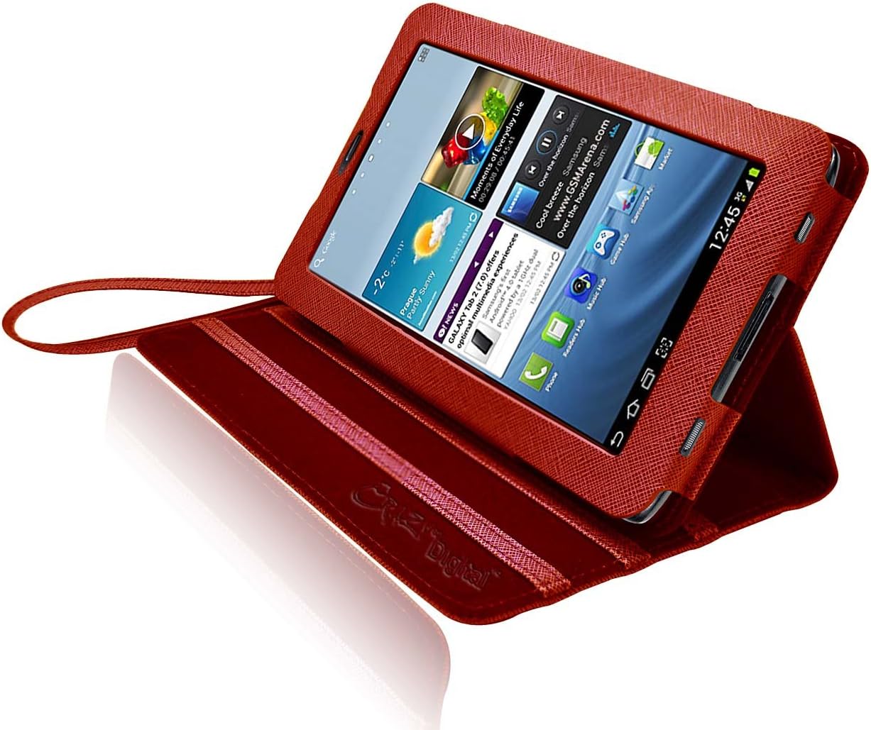CrazyOnDigital Red Stand Leather Case with Charger and Screen Protector for Samsung Galaxy Tab 2 10.1 (6-Item)