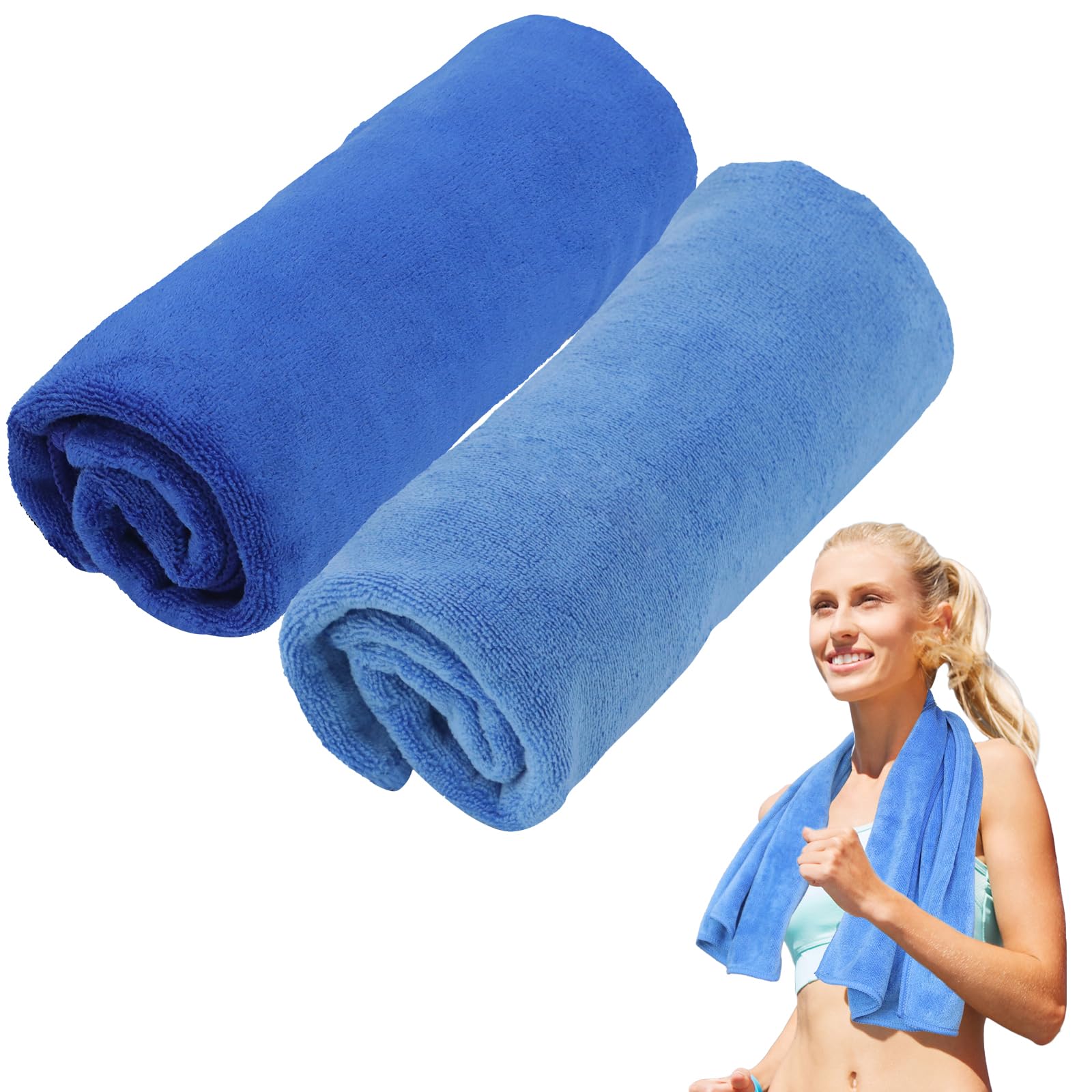 2 Packs Quick Drying Gym Towel 35x75cm,Soft Microfiber Super Lightweight Sport Sweat Towels,Gym Towels for Camping,Swimming,Beach,Travel,Yoga,Hiking,Sports-Dark & Light Blue