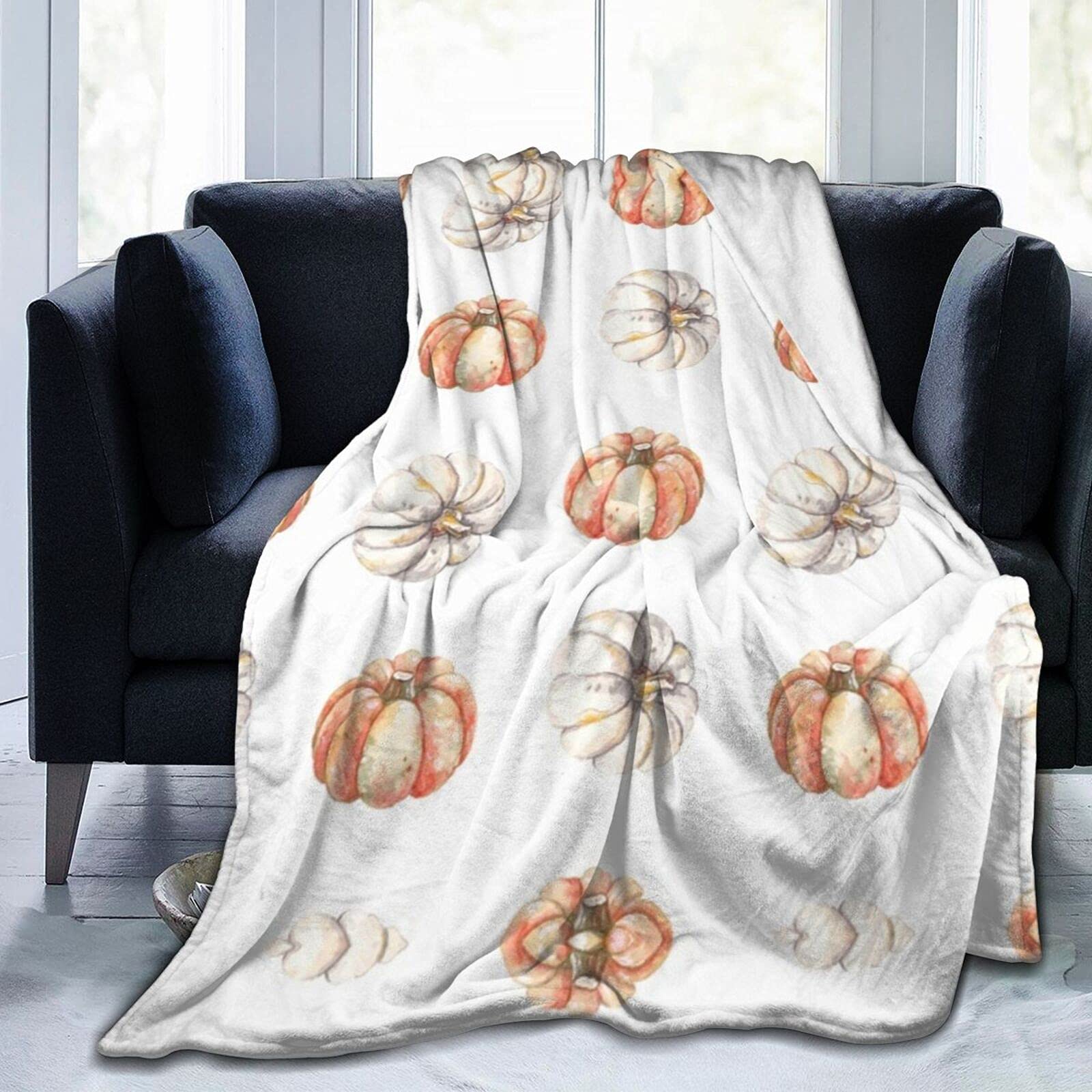 Fall Home Decor Throw Blanket Autumn Pumpkin Print On Throw Blanket Fleece Flannel Throws Luxury Plush Fuzzy Soft Fluffy Cozy for Couch Sofa Bed Women Men Baby Kids