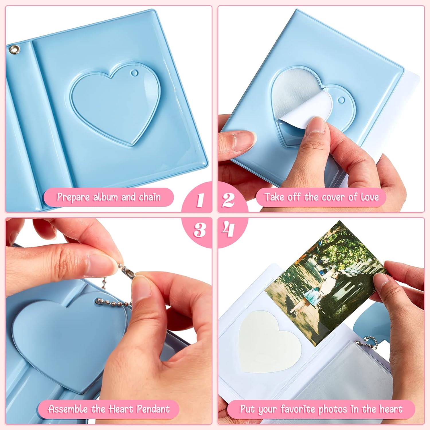 PerKoop 10 Pcs 3 Inch Kpop Photocard Holder Book Mini Photo Binder Album Small Love Heart Hollow Photo Card Binder Mirror with Heart Pendant Like Photocard Holder, 32 Pockets, 5 Colors