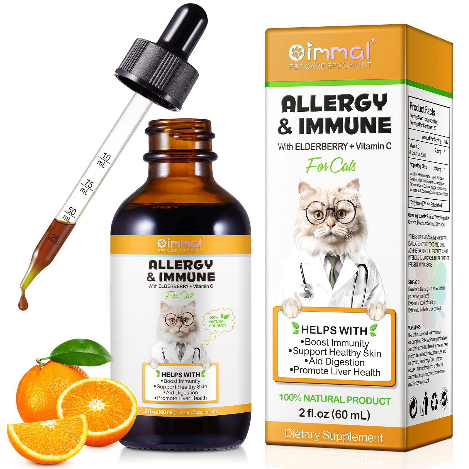 Allergy Relief for Cats, Cat Itch and Immune Drops, Naturally Support Allergy Relief for Cats,Skin Allergy Treatment, Effective Seasonal Allergy Relief (2 fl.oz)