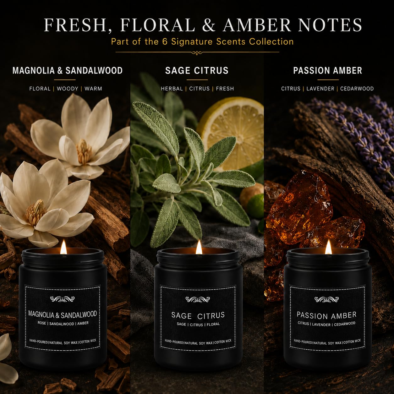 Confezione da 6 candele profumate per aromaterapia per la casa, set regalo per uomini, set di candele da uomo, 1071,6 g, candele a lunga durata 300 ore, regalo di compleanno, San Valentino, Natale,