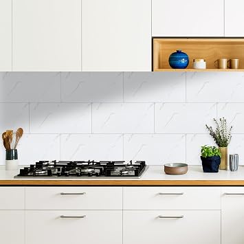 practicalWs 10pcs Marble Peel and Stick Tile Waterproof PVC Wall Tiles
