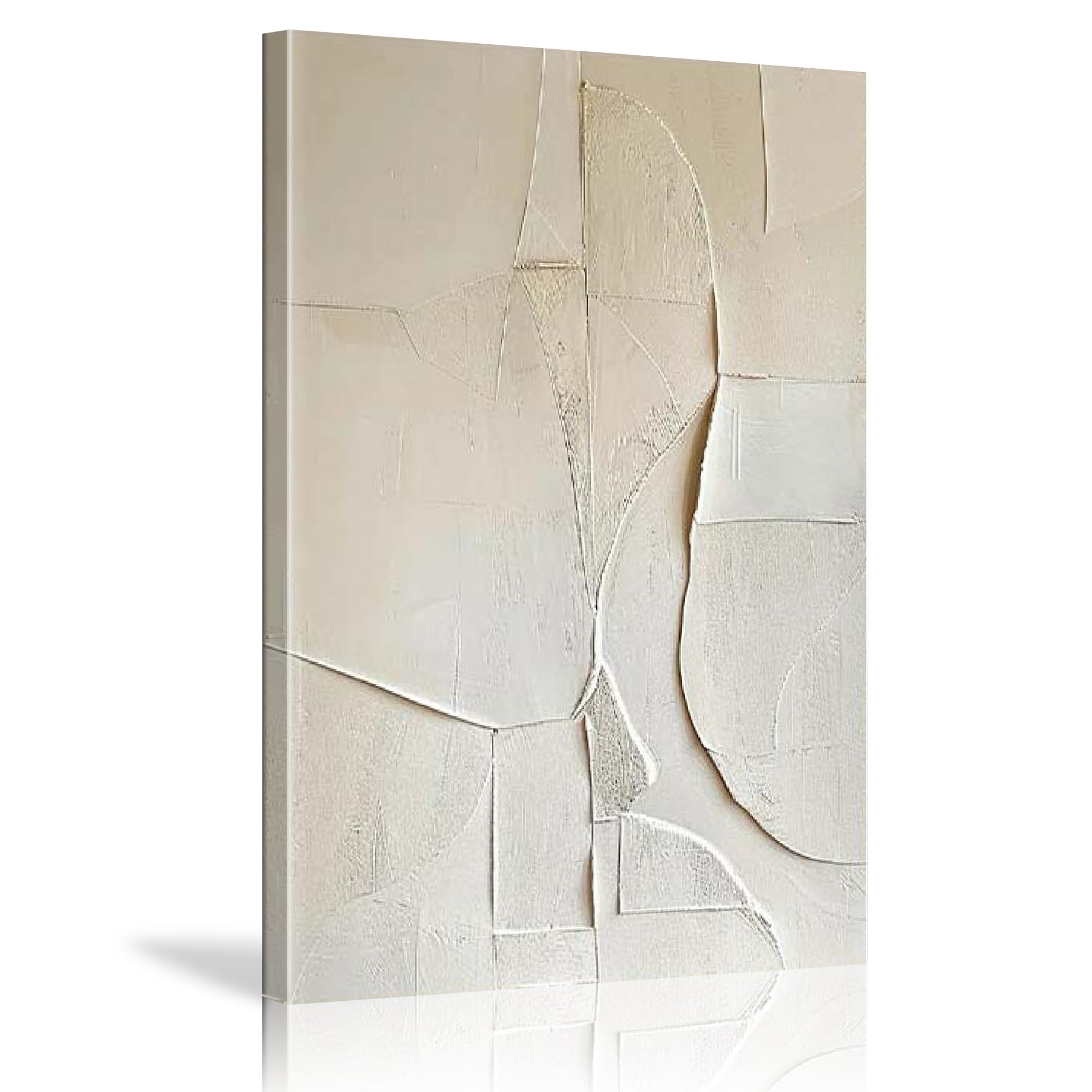 Extra Large Wall Art Print Oversized Painting on Canvas Pictures Beige White Minimalist Textured Wall Artwork Pictures for Living Room Bedroom Decor Ready to Hang 70 x 50cm (28 x 20 inch)