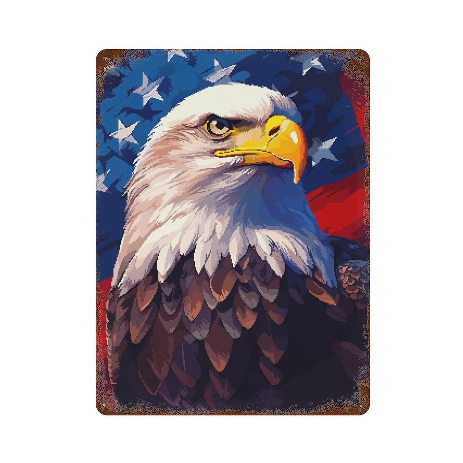Garage Style Patriotic Eagle Pixel Art Rusty Metal Tin Sign 15.7"x11.8", Farmhouse Wall Decor for Bar And Workshop