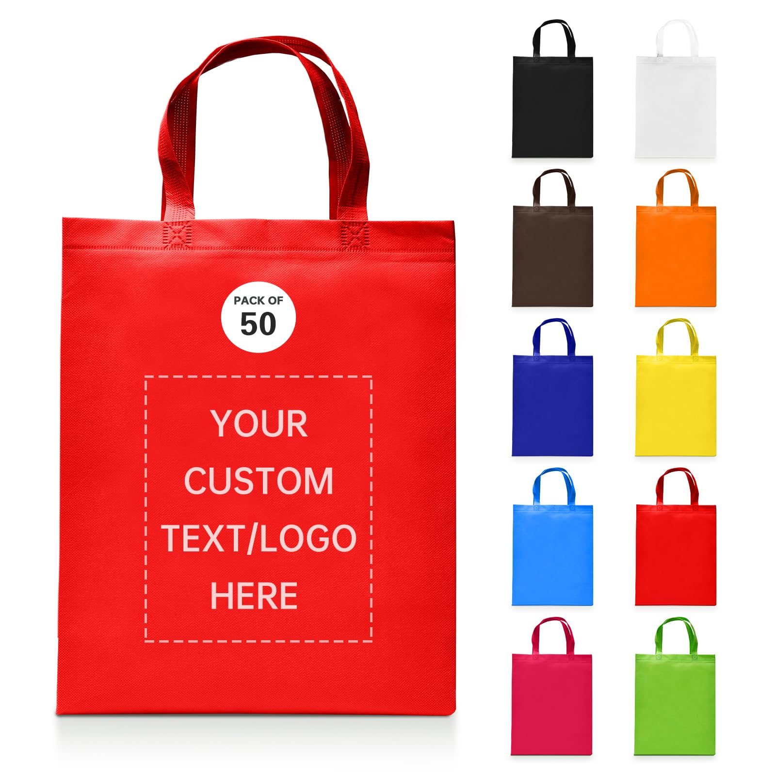 JEOHLORY Custom Tote Bags Set of 50, Bulk Pack Grocery Shopping Travel Business Activities advertisement Reusable Bag