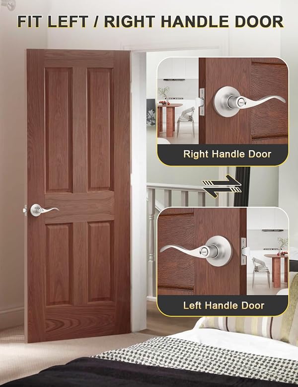 Mengico 6 Pack Satin Nickel Privacy Door Lever, Modern Interior Door Knobs for Bedroom and Bathroom, Heavy Duty Door Handle, Reversible Wave Lever Handle by Mengico - Image 4