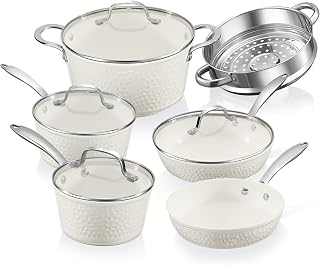 Gotham Steel Hammered 15 Pc Ceramic Cookware Set Nonstick, Deep Pots and Pans Set Non Stick with Induction Cookware, Cooking Utensils & Steamer, Non Toxic PFOA PFOS Free, Oven & Dishwasher Safe