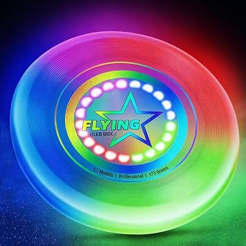 Umnodobn Light Up Flying Disc Toy Kids, Adults, Teens 7 Glow in the Dark Modes, 22 Bright LEDs, Rechargeable, Outdoor Flying Sport Disc for Night Games, Family Fun, Beach, Park, Camping