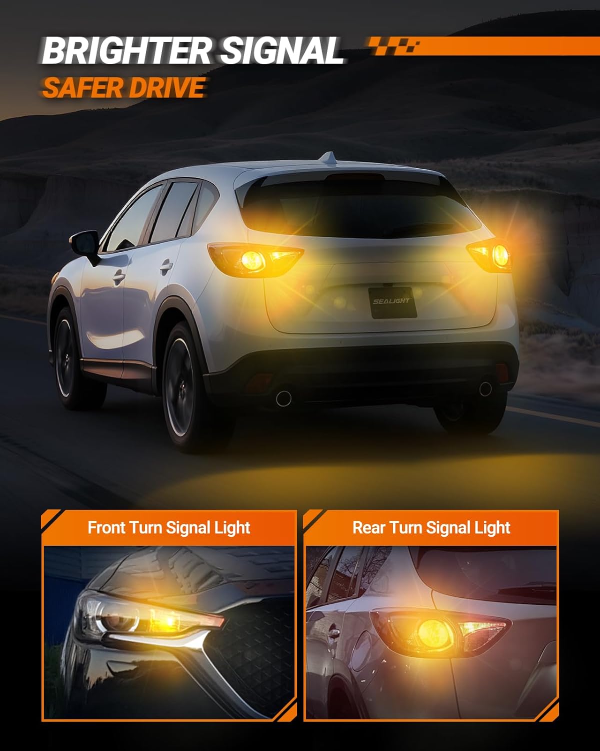 SEALIGHT Turn Signal Light Bulbs 3157 LED Bulb Amber, 700% Brighter 3156 3057 4157 4114 LED Bulb 57-SMD LED Chipset with Projector Len & Load Resistor for Turn Signal Light, Parking Light, Pack of 2