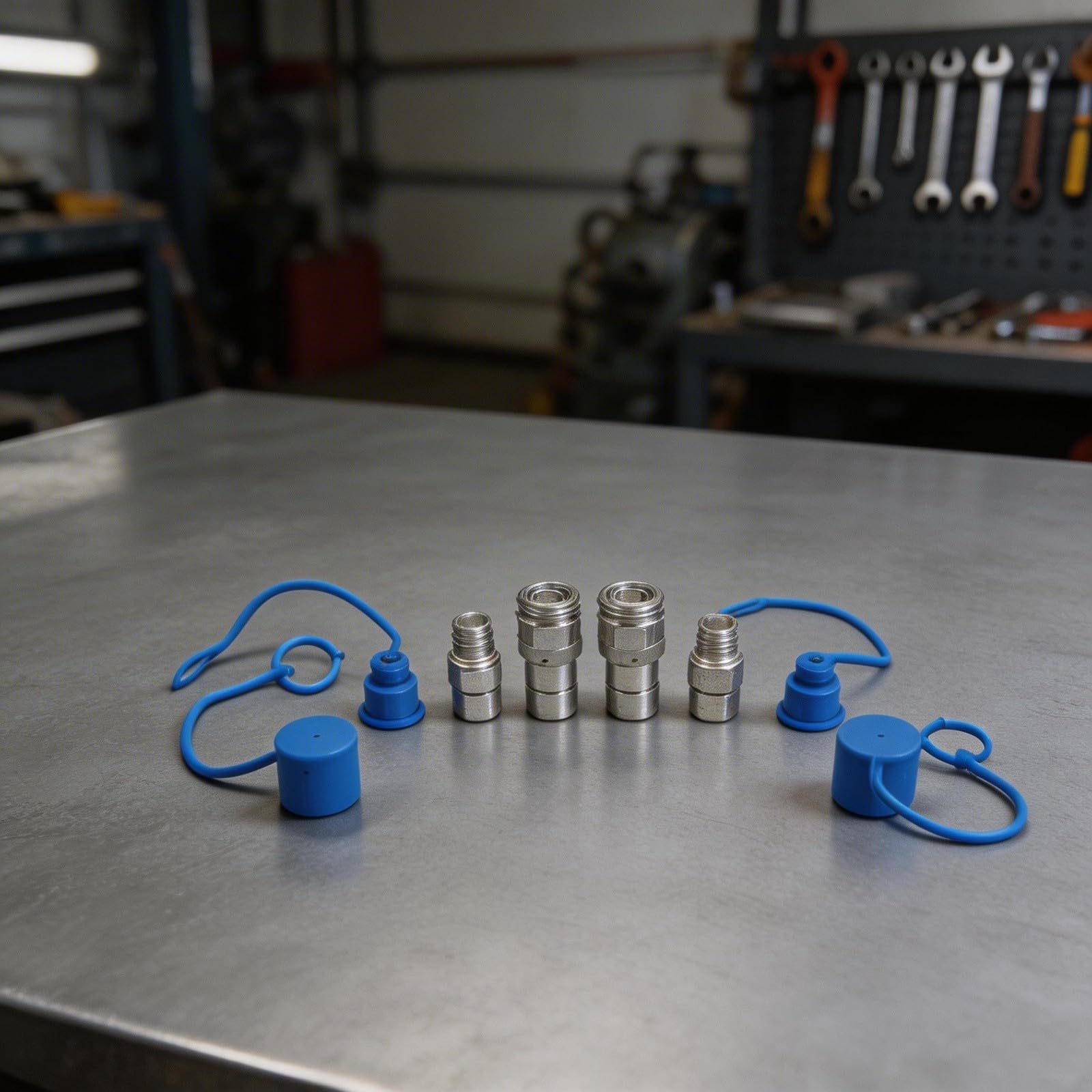 Hydraulikkupplung, flache Oberfläche, ISO 16028, Schnellverbindungs-Set, 2 Sets NPT-Gewindefitting, für Kompaktlader, Traktor, Hochdruck-Kohlenstoffstahladapter (NPT3/8)