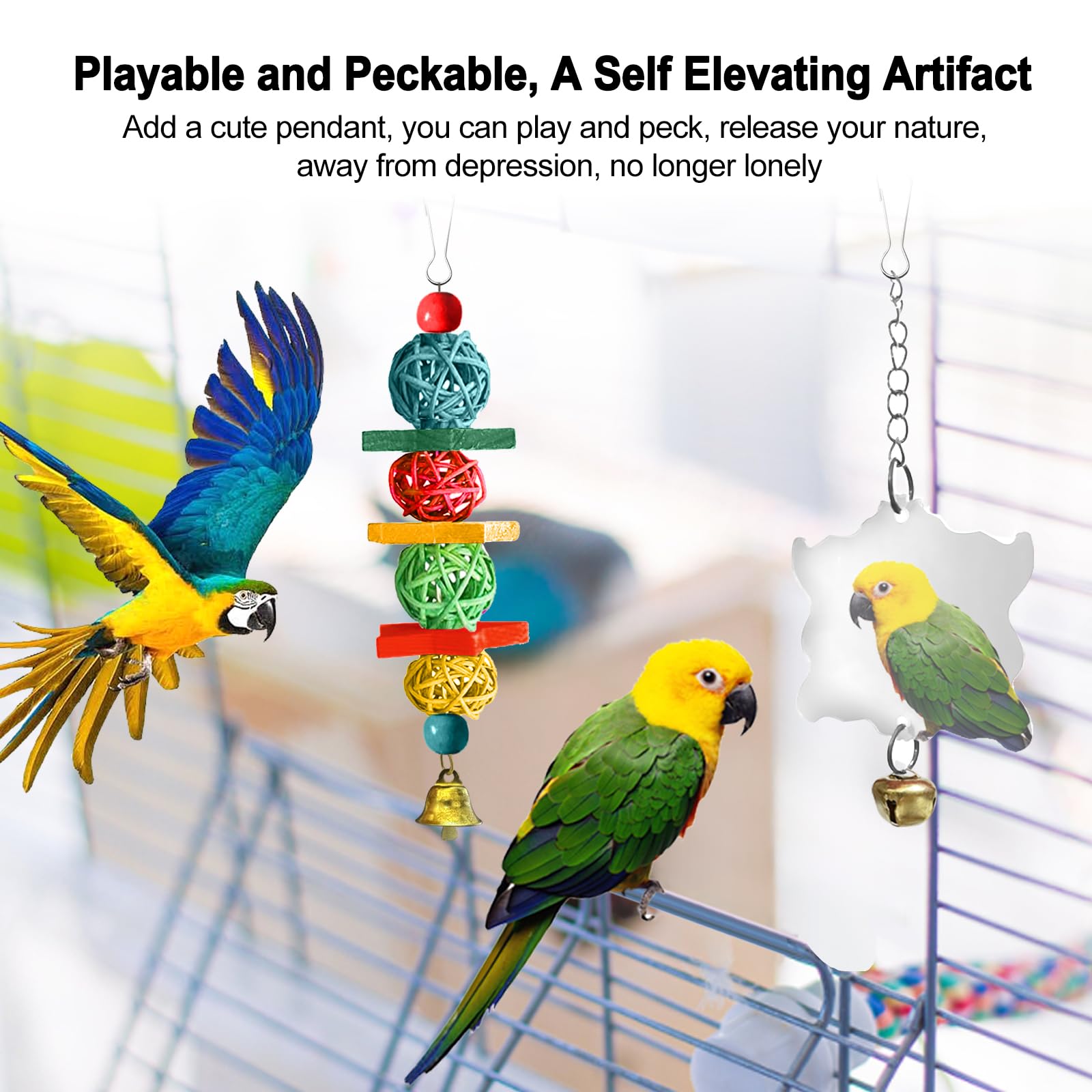 Juguetes para Pájaros, Juguetes de Loro Pájaro, Juguetes Agapornis, Accesorios para Jaula de Pájaros, con Campanas, Columpios, Juguete de Masticación, para Pequeños y Medianos Loros de Aves