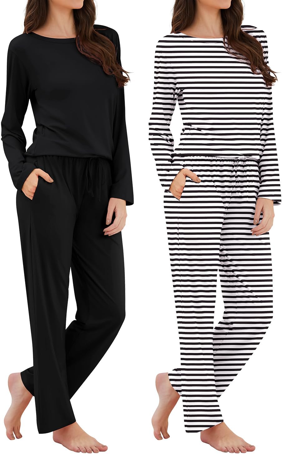 Xelky 2 Pack Womens Pajamas Set Long Sleeve Pajama Tops and Pants Sleepwear Soft Lounge Sets with Pocket