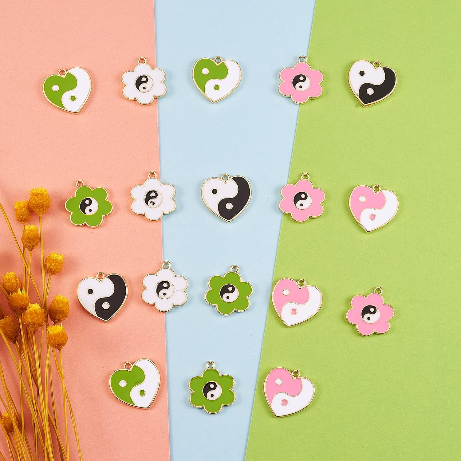 24 Pcs Flower with Heart Enamel Charm Yin Yang Pattern Alloy Enamel Pendants for Jewelry Necklace Bracelet Earring Making Crafts image 5