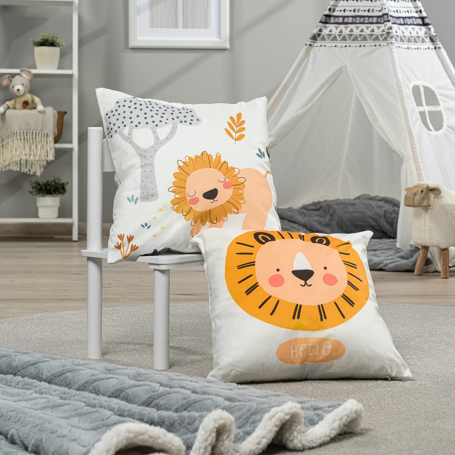 Paco Home 2er Set Kissenbezug 45x45 Kissen Kissenhülle Kopfkissenbezug Kinderzimmer Mädchen Jungen Kids Deko Löwe Baby
