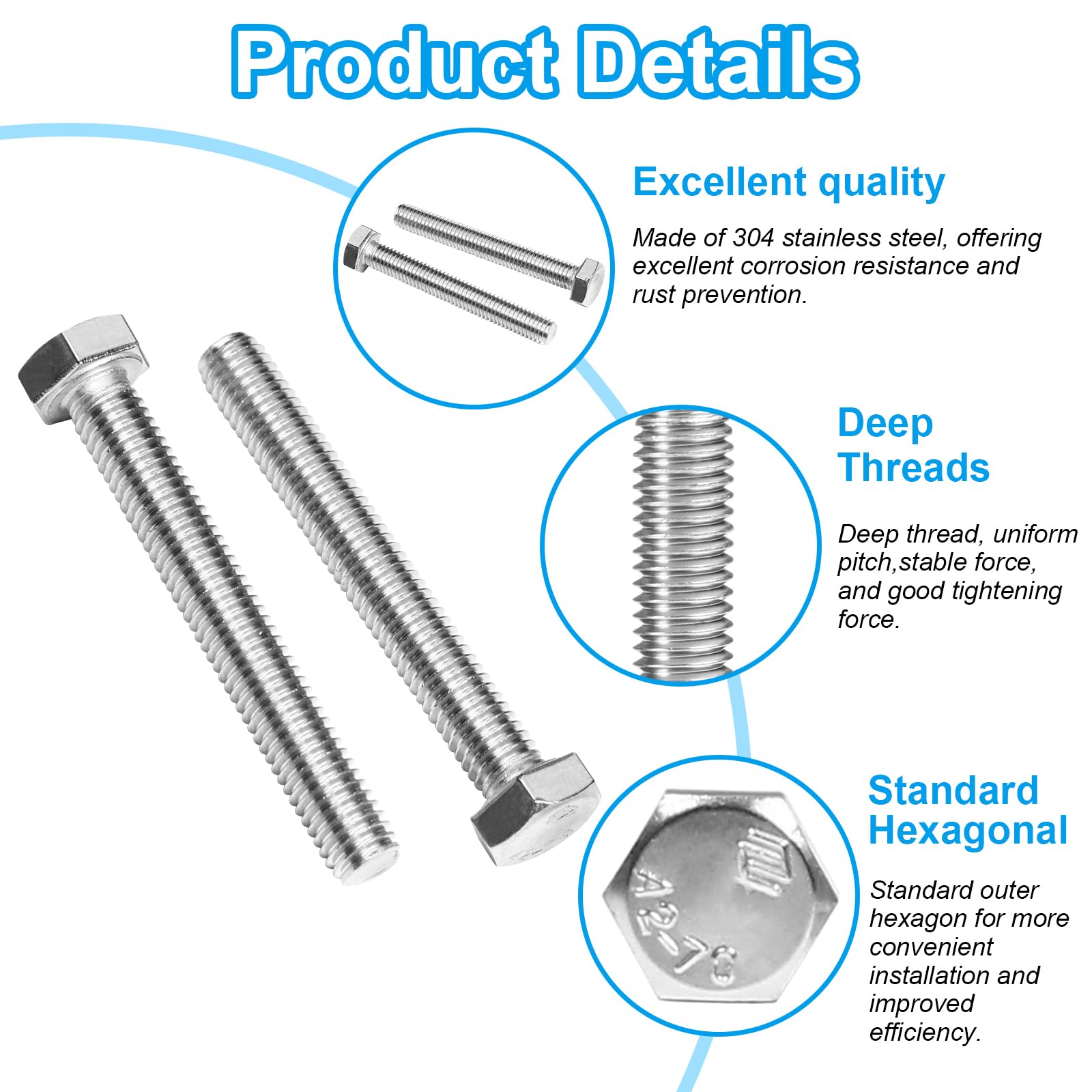 M8 Stainless Steel Hex Bolts - 25 Pack -3