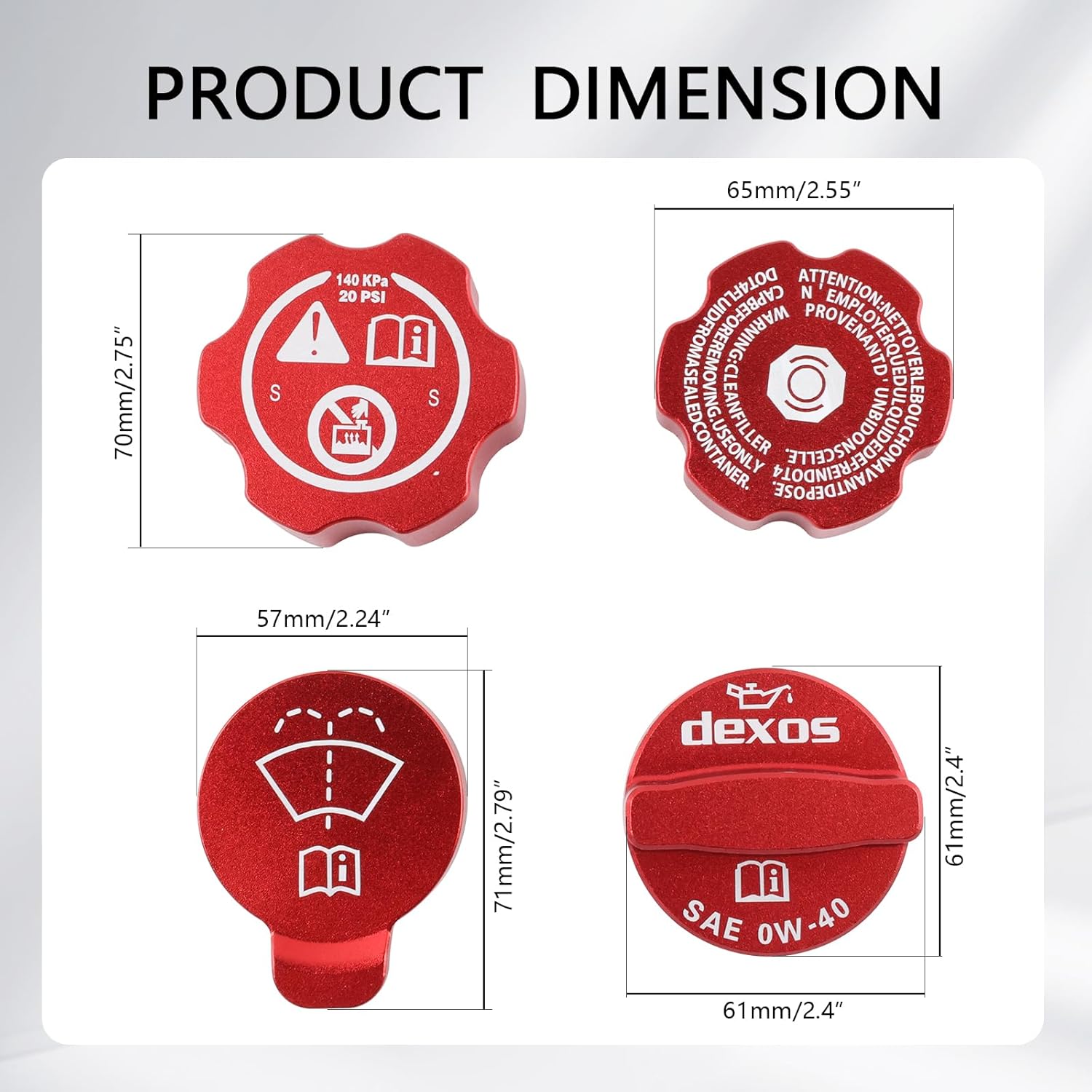 Red Aluminum Alloy Engine Oil Cap Cover Trim Set Compatible with Corvette C8 2020-2024 include Engine Oil Cap Cover Radiator Cap Cover Washer Fluid Cap Cover Brake Fluid Cap Cover