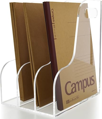 Miniatura 9 de Organizador de Archivos de Acrílico para Revistas, Organizador de Documentos de Escritorio con 4 Compartimentos Verticales, Organizador Transparente