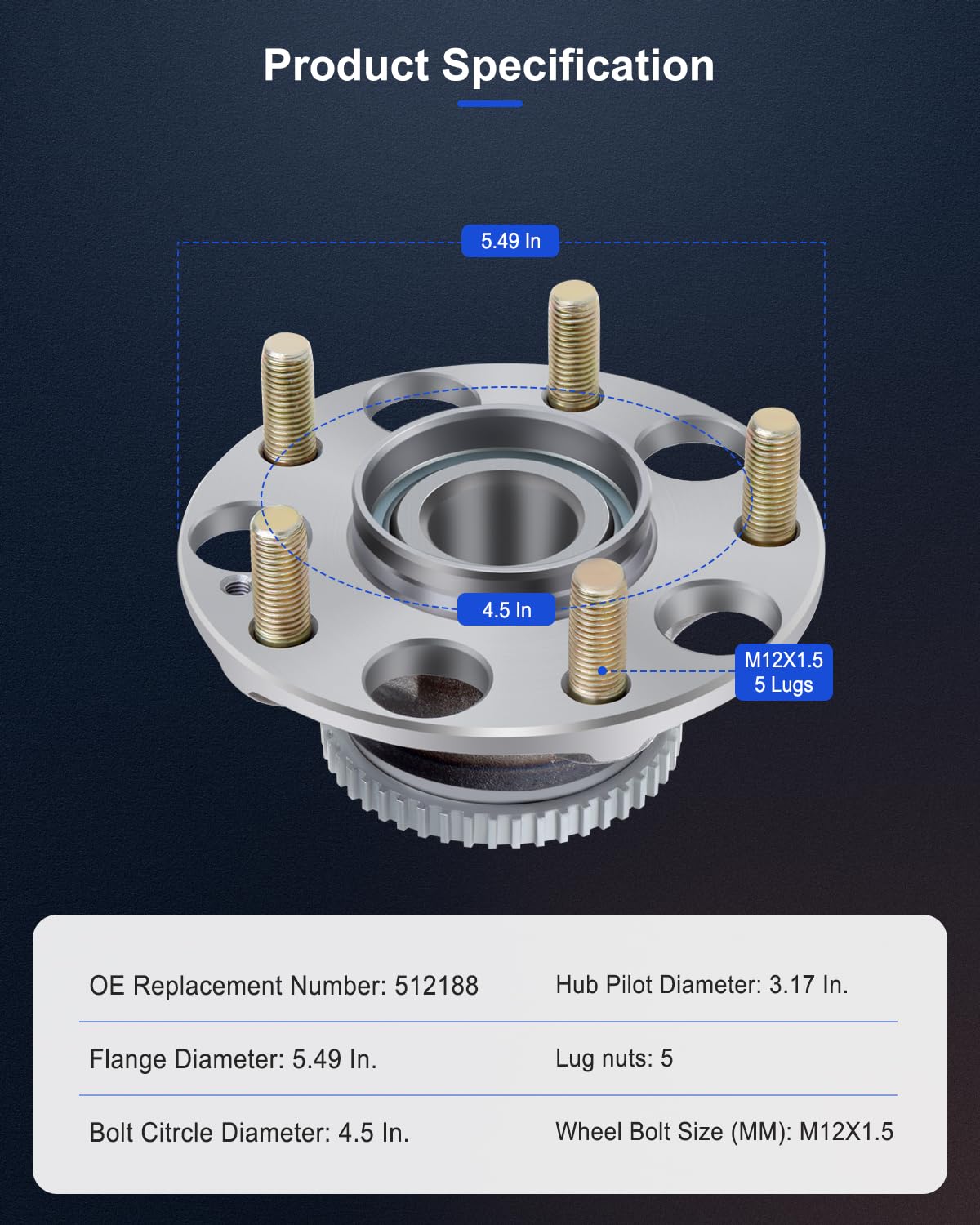 Amazon.com: ECCPP Rear 5 Lugs Wheel Bearing and Hub Assembly for